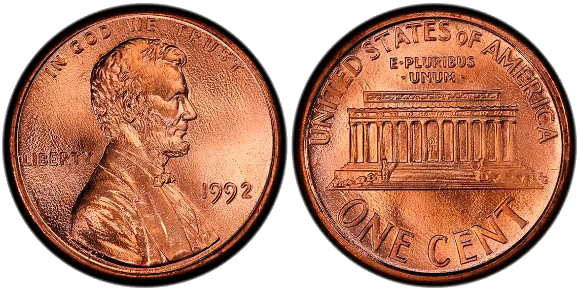 obverse and reverse of the 1992 Close AM Lincoln Cent